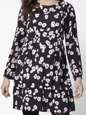 Seraphine Dress 10 Women Black & White Floral Nursing Zips Long Sleeve Maternity